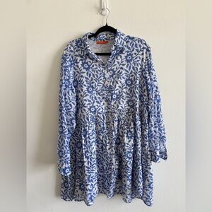 Oliphant Blue and White Floral Long Sleeve Dress - 100% Cotton